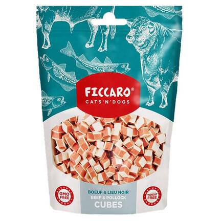 Ficcaro Beef & Pollock Cubes - Hundegodbidder med oksekød og sej - MyTrendyDog.dk