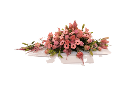 begravelse kistepynt dekoration pink blomster