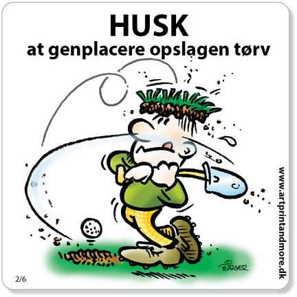 Golf-etikette skilte med sjov streg 15x15 cm farve på Magnetfolie