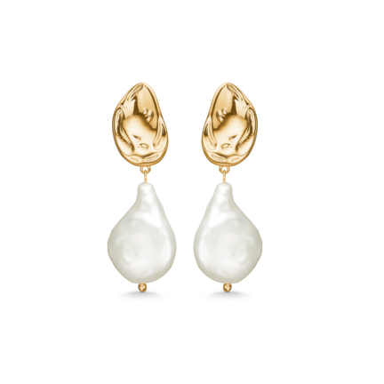 Coast Earrings - Pearl earrings gold plated in 18 ct gold with cultured pearls in organic shape