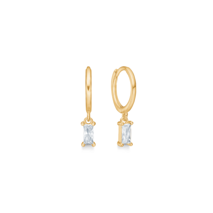 White Infinity Earrings - Gold plated small hoops with white zirconia stones