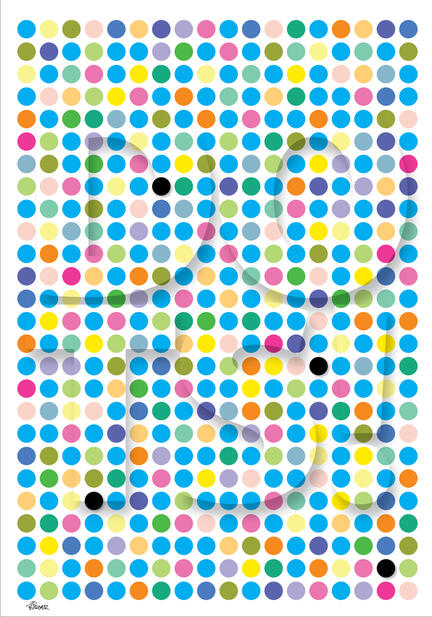 Mix colour blue dots illustration graphic art poster plakat ©Birger danish design