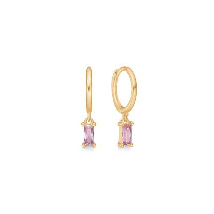 Pink Infinity Earrings - Gold plated small hoops with pink zirconia stones