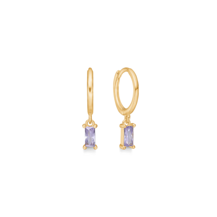 Lilac Infinity Earrings - Gold plated small hoops with purple zirconia stone