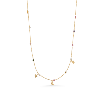 Starlight Necklace - Forgyldt farverig perle halskæde med måne og stjerne vedhæng