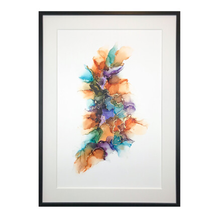 stort maleri 50x70cm orange blå turkis