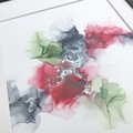 ink maleri grøn rosa sølv 50x70 cm