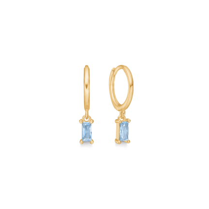 Blue Infinity Earrings - Forgyldte små hoops med blå zirconia sten