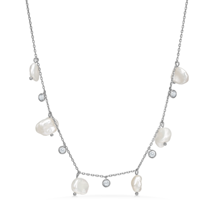 Relic Necklace - Halskæde med hvide zirconia sten og organiske kulturperler
